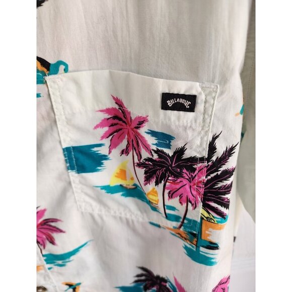 Billabong Men's XLarge Aloha Hawaiian Shirt Button Down White Short Sleeve EUC - Picture 4 of 6